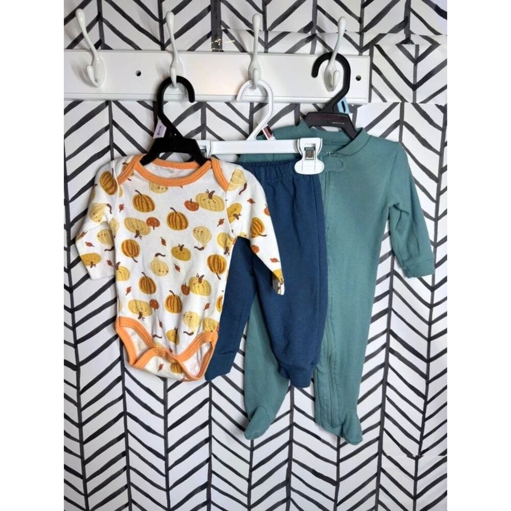 Chick Pea Blue Orange Pumpkin 3Pc Baby Boy Bundle 0-3M 7127